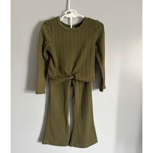 Just Lizzy Girls Olive Green Cable Knit 2-Piece Set Twist Top Flare Pants 4